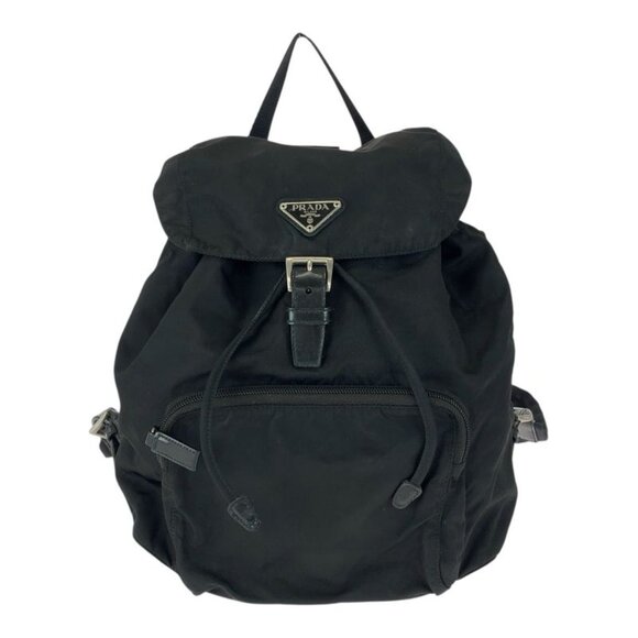 Prada Tessuto Triangle Logo Plate Black Silver Hardware Nylon Leather Backpack main image 9
